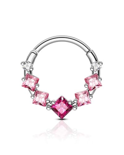 Agrewd Septum Piercing Schmuck 16G Schmuck für Daith Piercing Septum Ring Silber Rosa Zirkon Ohrringe Daith Helix Edelstahl 316L Clicker Septum für Frauen Männer von Agrewd