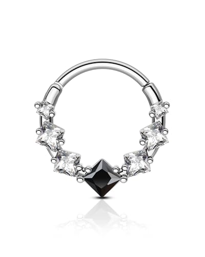 Agrewd Septum Piercing Schmuck 16G Schmuck für Daith Piercing Septum Ring Silber Schwarz Zirkon Ohrringe Daith Helix Edelstahl 316L Clicker Septum für Frauen Männer von Agrewd
