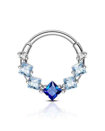 Agrewd Septum Piercing Schmuck 16G Schmuck für Daith Piercing Septum Ring Silber Blau Zirkon Ohrringe Daith Helix Edelstahl 316L Clicker Septum für Frauen Männer von Agrewd