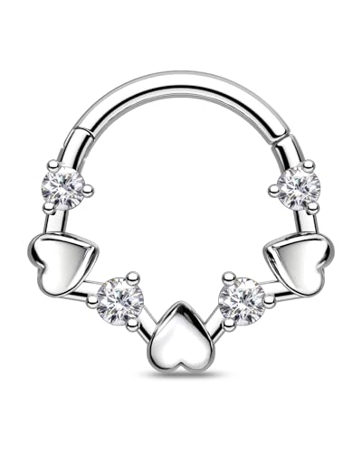 Agrewd Septum Piercing Schmuck 16G Silber Daith Ring Clicker Herz Klarer CZ Helix Hoop 316l Chirurgenstahl Knorpel Ohrring Piercing Ohr Septum Helix Ring für Frauen 8mm von Agrewd