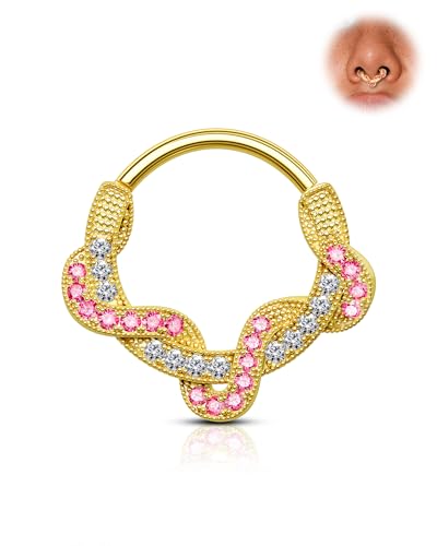 Agrewd Twist Septum Piercing Schmuck Gold Septum Ring 16G Bunte Helix Daith Piercing Schmuck 8 mm/10 mm Helix Daith Ohrringe für Frauen, Zirkonia von Agrewd