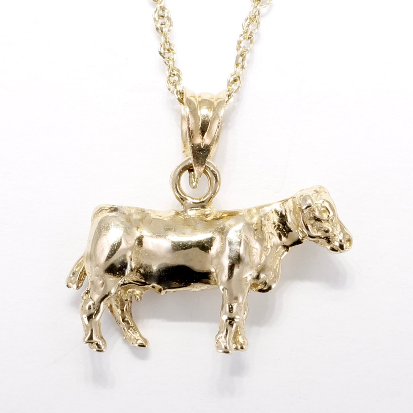 14Kt Gold Kuh Halskette 3D Bauernhof Anhänger, Milchbauer Geschenk von Agrijewelry