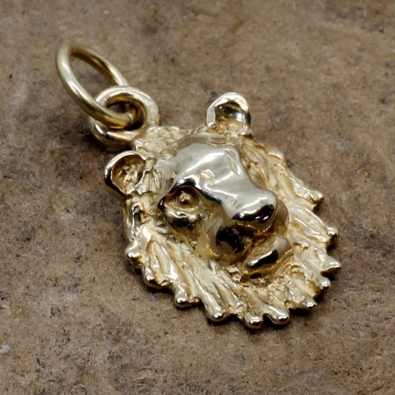 14Kt Gold Löwenkopf Anhänger Detaillierte Mähne, Afrika Safari Geschenk von Agrijewelry