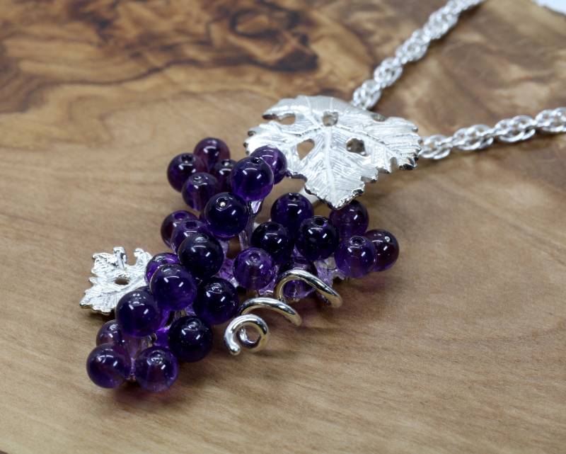 Amethyst-Trauben-Halskette Sterlingsilber-Weinschmuck von Agrijewelry