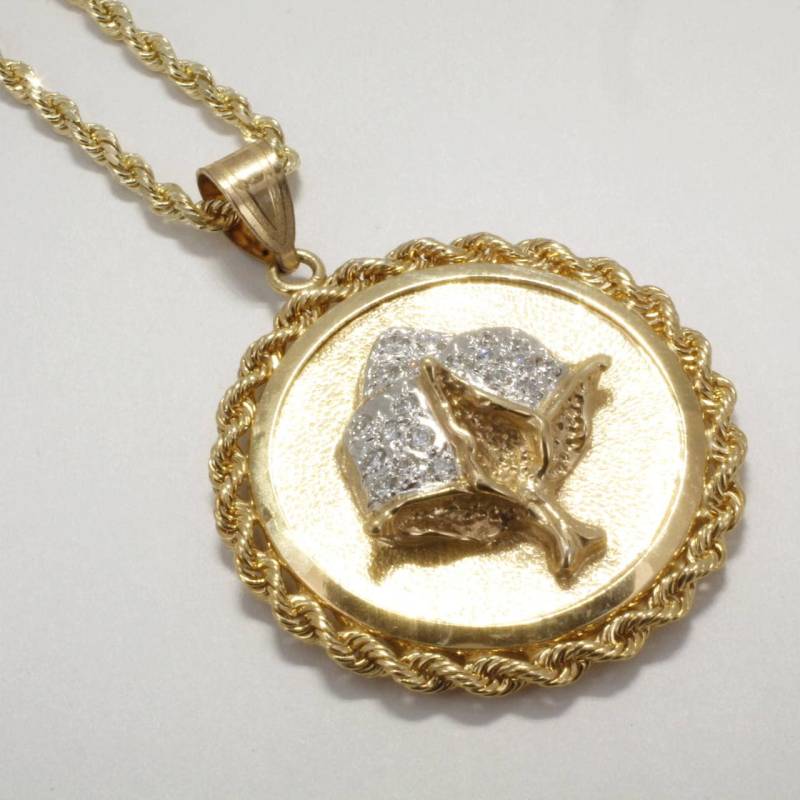 14Kt Gold Diamant Cotton Boll Medaillon Halskette, 2 Jahre Geschenk von Agrijewelry