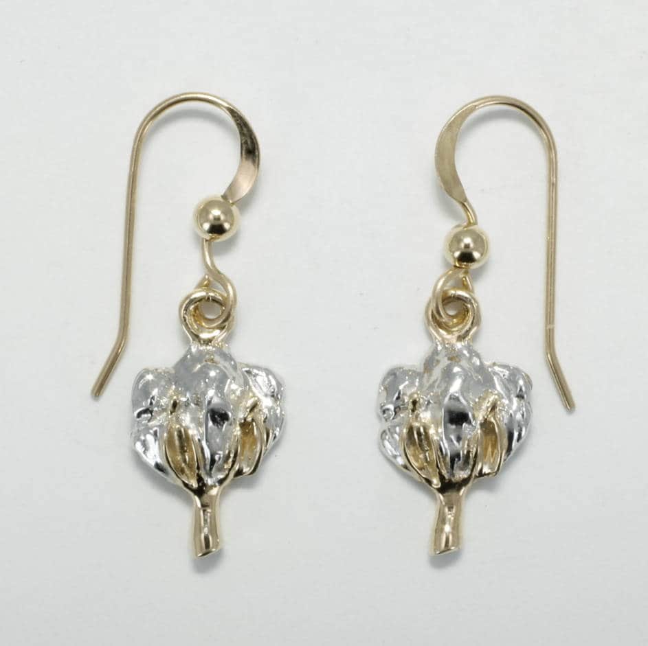 14Kt Gold Cotton Boll Ohrringe Zweifarbige Ohrhänger 2 Jahre von Agrijewelry