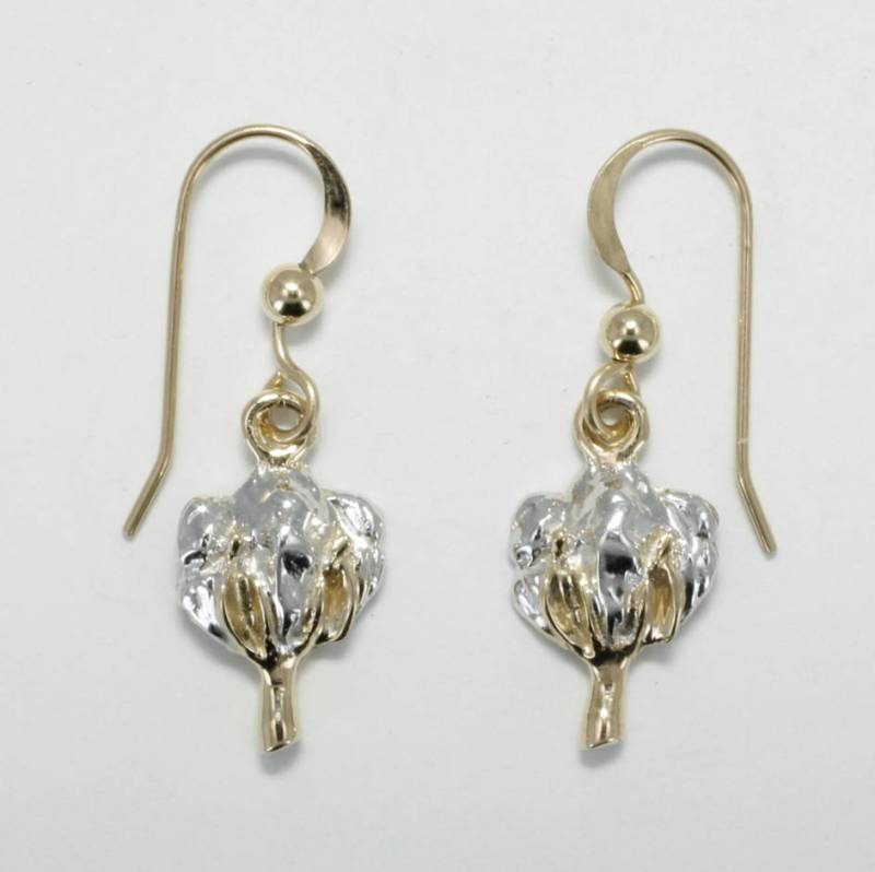 14Kt Gold Cotton Boll Ohrringe Zweifarbige Ohrhänger 2 Jahre von Agrijewelry