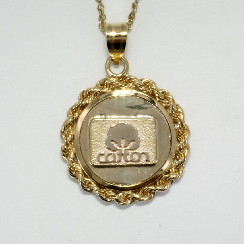 14Kt Gold Cotton Inc Medaillon Halskette Mit Seil Lünette 2 Jahre von Agrijewelry