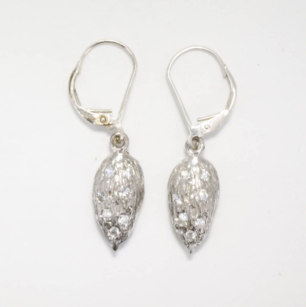 Diamant Mandel Ohrringe 14Kt Weißgold Brisuren Diamant Mandel Ohrringe 14Kt Weißgold Brisuren von Agrijewelry