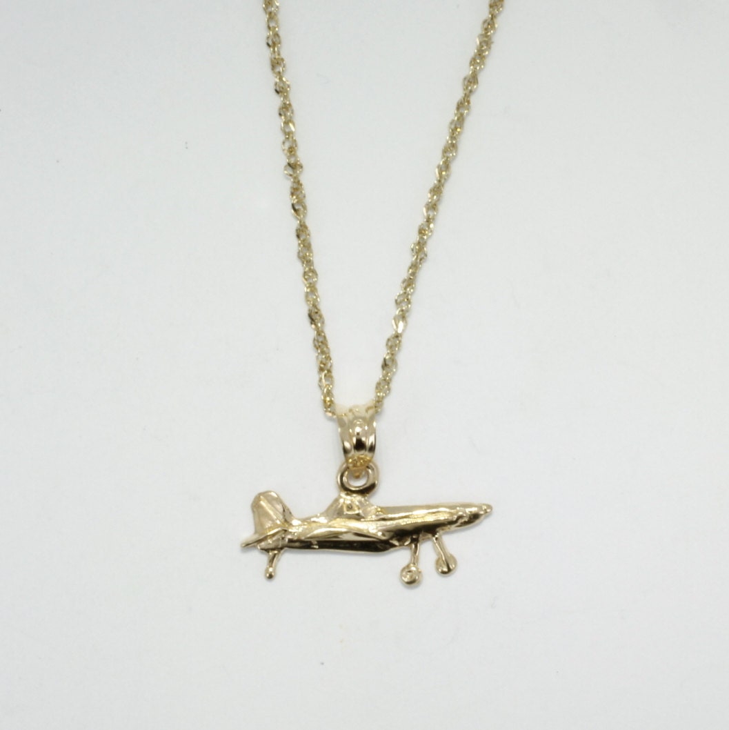 Flugzeug Schmuck, Halskette, Kleine Air Tractor Halskette Aus Massivem 14Kt Gold, Geschenk Mama Geschenk, Luftfahrt Für Sie, Fliegender Charme von Agrijewelry