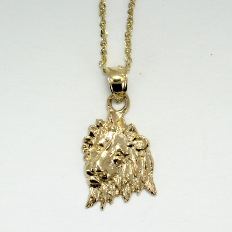14Kt Gold Lion Head Halskette Hand Gemeißelt Anhänger, 18 "Kette von Agrijewelry