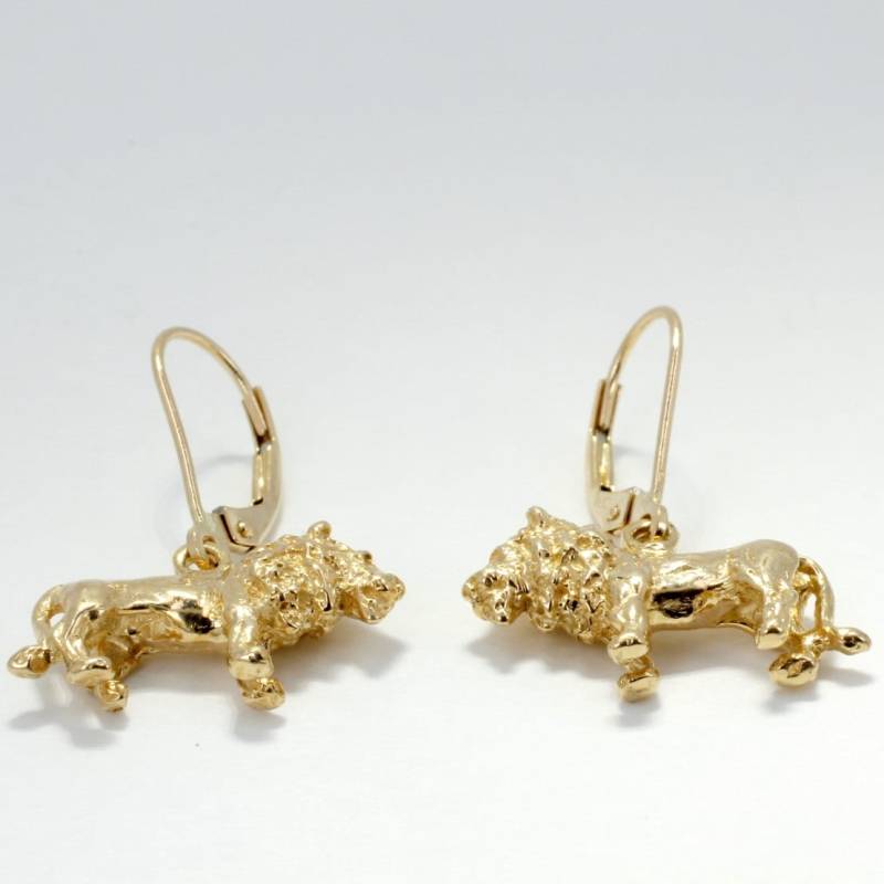 14Kt Gold Lion Baumeln Ohrringe Hand Modelliert Ganzkörper-Design von Agrijewelry