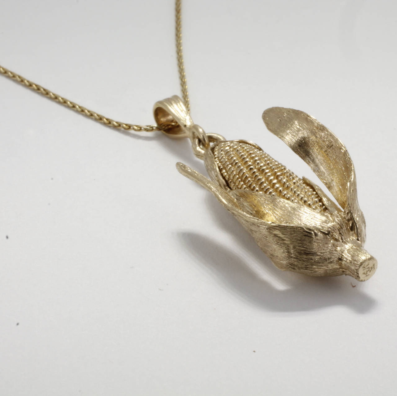 Massive 14Kt Gold Maiskolben Halskette Hand Geschnitzt, Bauer Geschenk von Agrijewelry