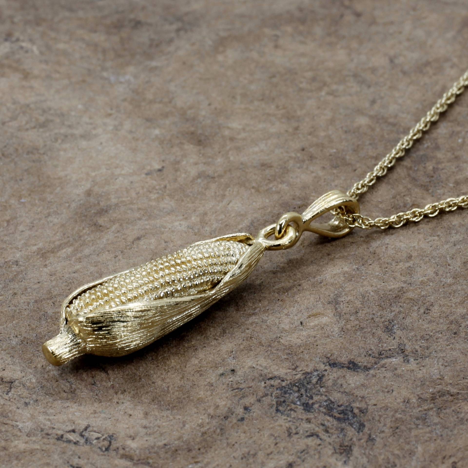 Gold Vermeil Corn Halskette Alle Edelmetalle Von Hand Graviert von Agrijewelry