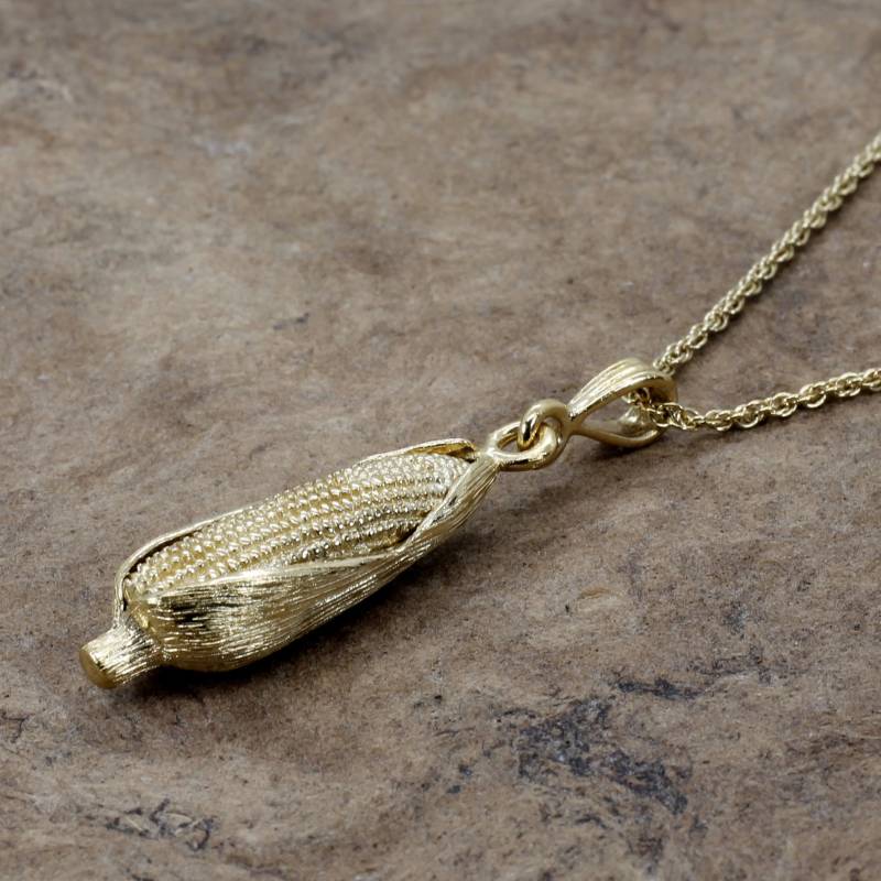 Gold Vermeil Corn Halskette Alle Edelmetalle Von Hand Graviert von Agrijewelry