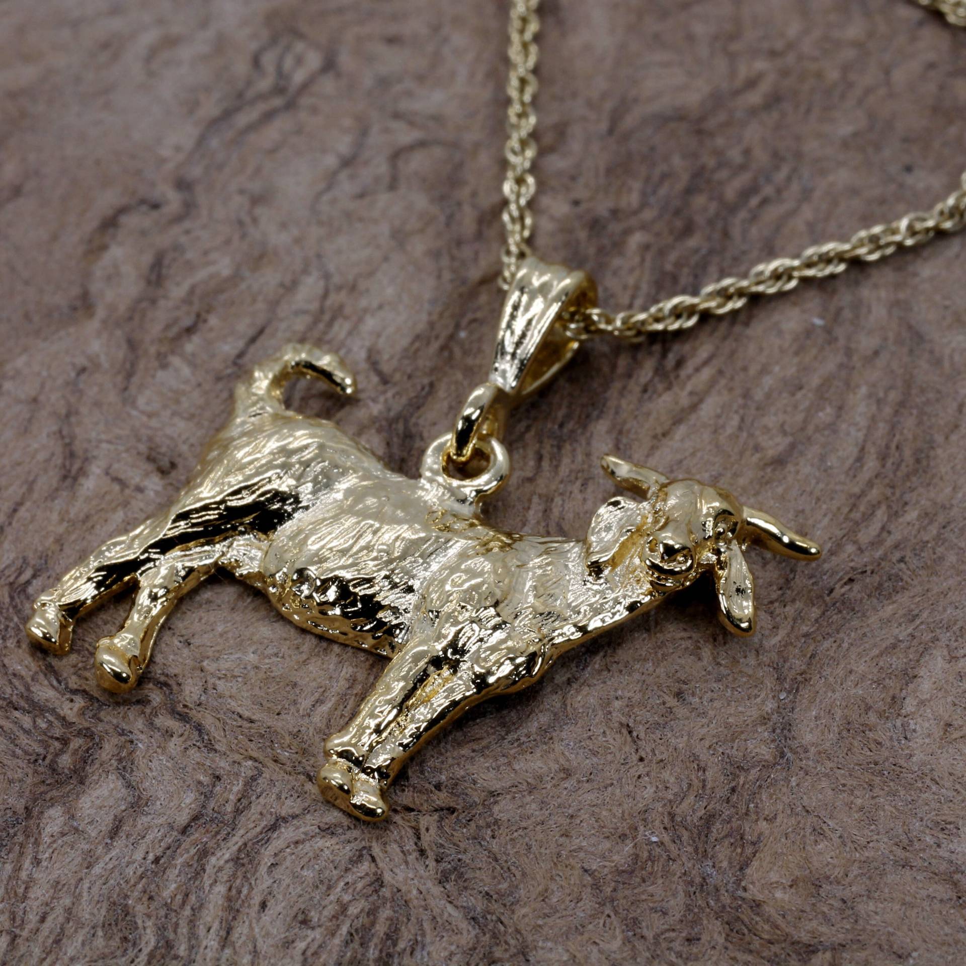 Boer Goat Halskette 14Kt Gold Vermeil Anhänger An 18 "Kette Alle Edelmetalle von Agrijewelry