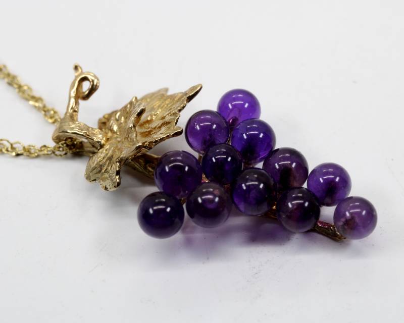 Halskette Aus Amethyst-Trauben Mit 14Kt Goldanhänger von Agrijewelry