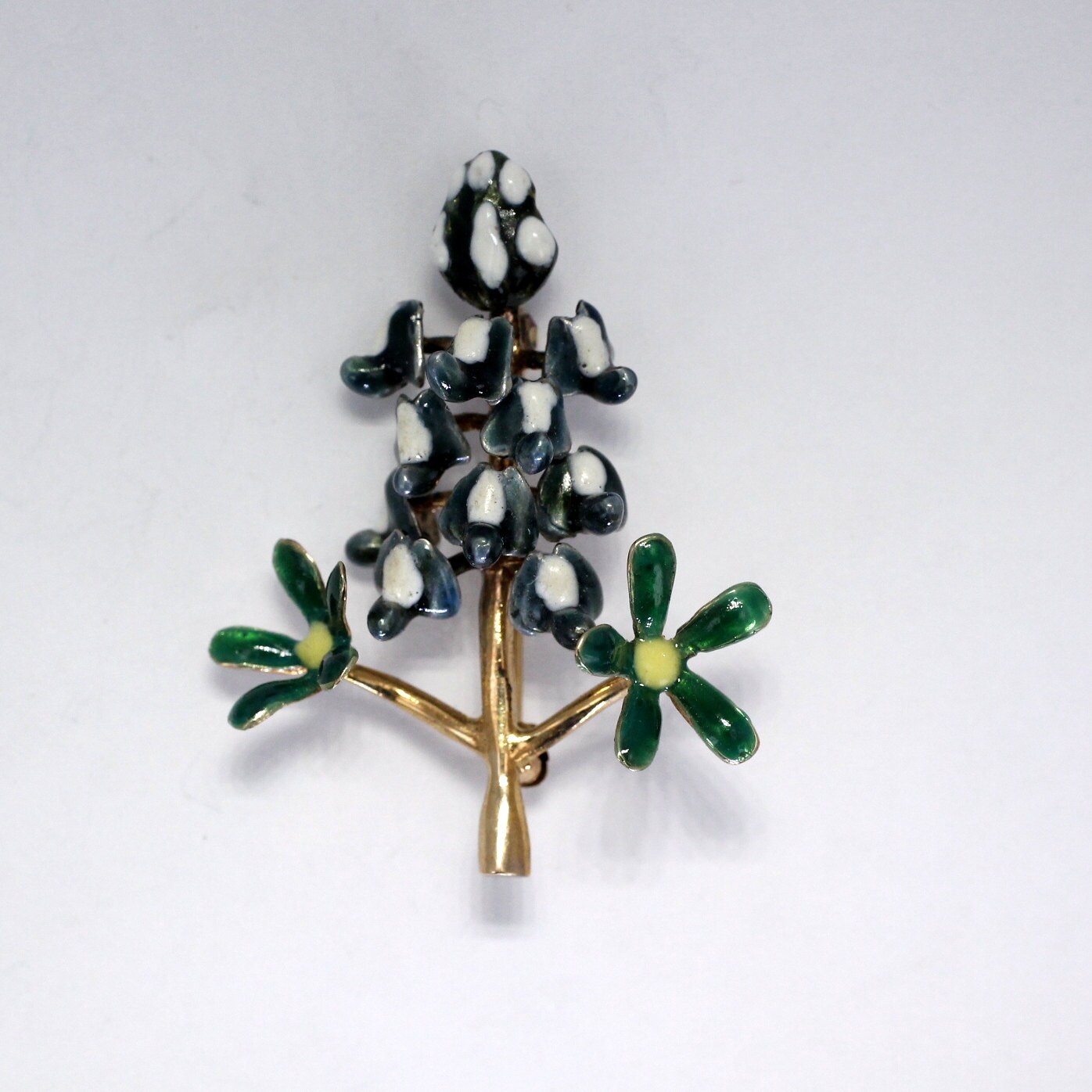 Hand Emaillierte Bluebonnet Brosche 14Kt Gold & Sterling Silber Wildblumen Schmuck Hand Emaillierte Bluebonnet Brosche 14Kt Gold & Sterling Silber Wildblumen Schmuck von Agrijewelry