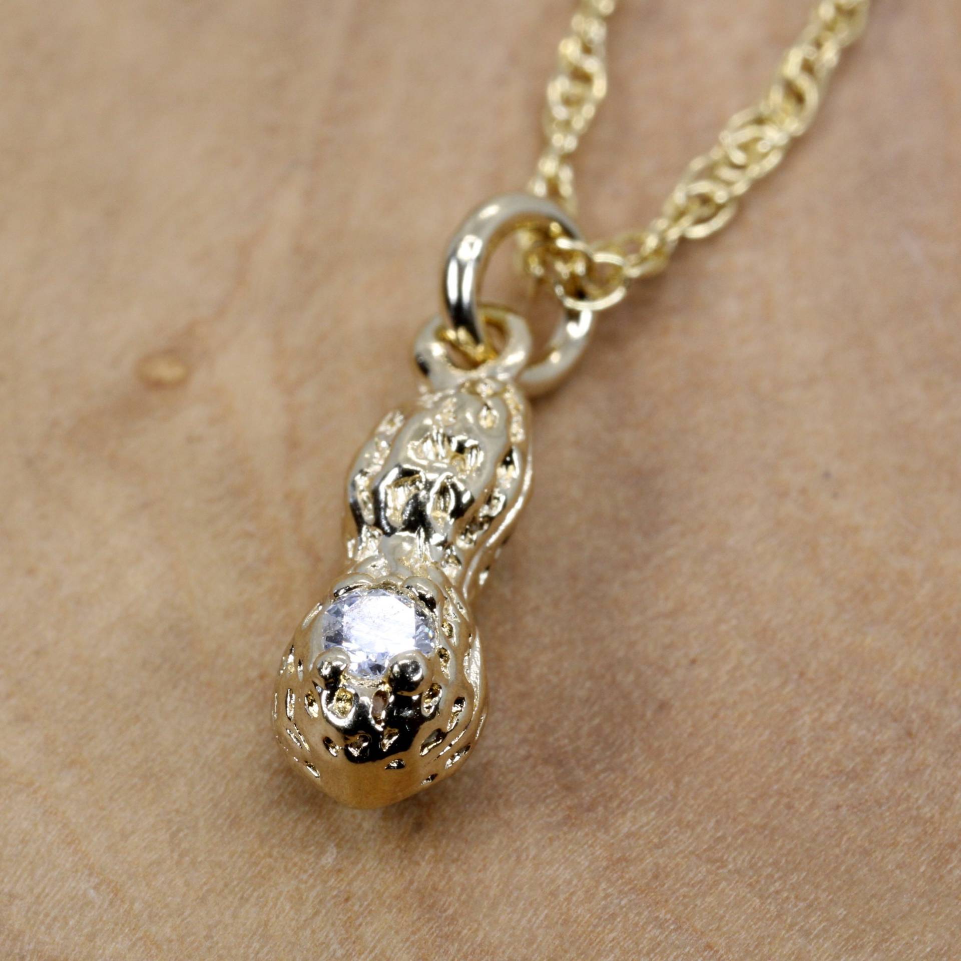 Kleine Goldkette Erdnuss Geburtsstein Diamant, Smaragd Oder Geburtsstein, 14Kt Vermeil, Alle Edelmetalle von Agrijewelry