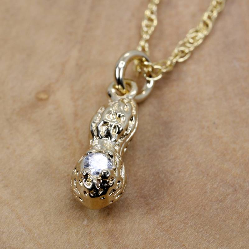 Kleine Goldkette Erdnuss Geburtsstein Diamant, Smaragd Oder Geburtsstein, 14Kt Vermeil, Alle Edelmetalle von Agrijewelry