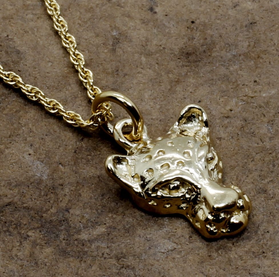 Hand Geschnitzte Leopard-Kopf-Halskette 14Kt Gold Vermeil Schmuck Alle Edelmetalle von Agrijewelry