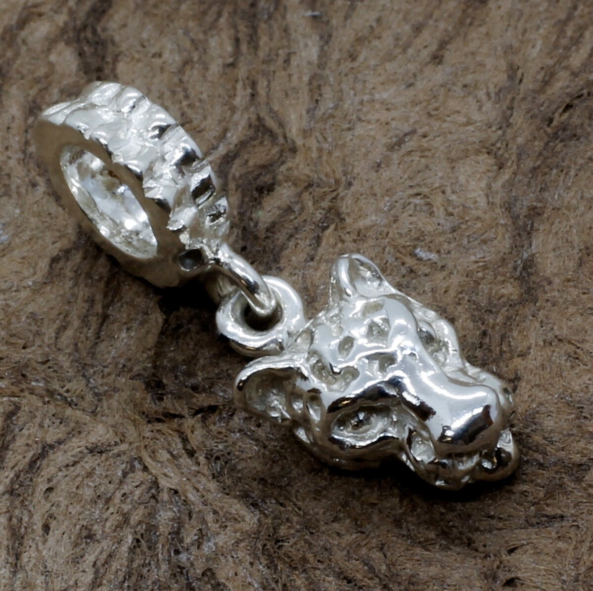 sterling Silber Leopard Kopf Slide Charm Wilde Katze Schmuck von Agrijewelry