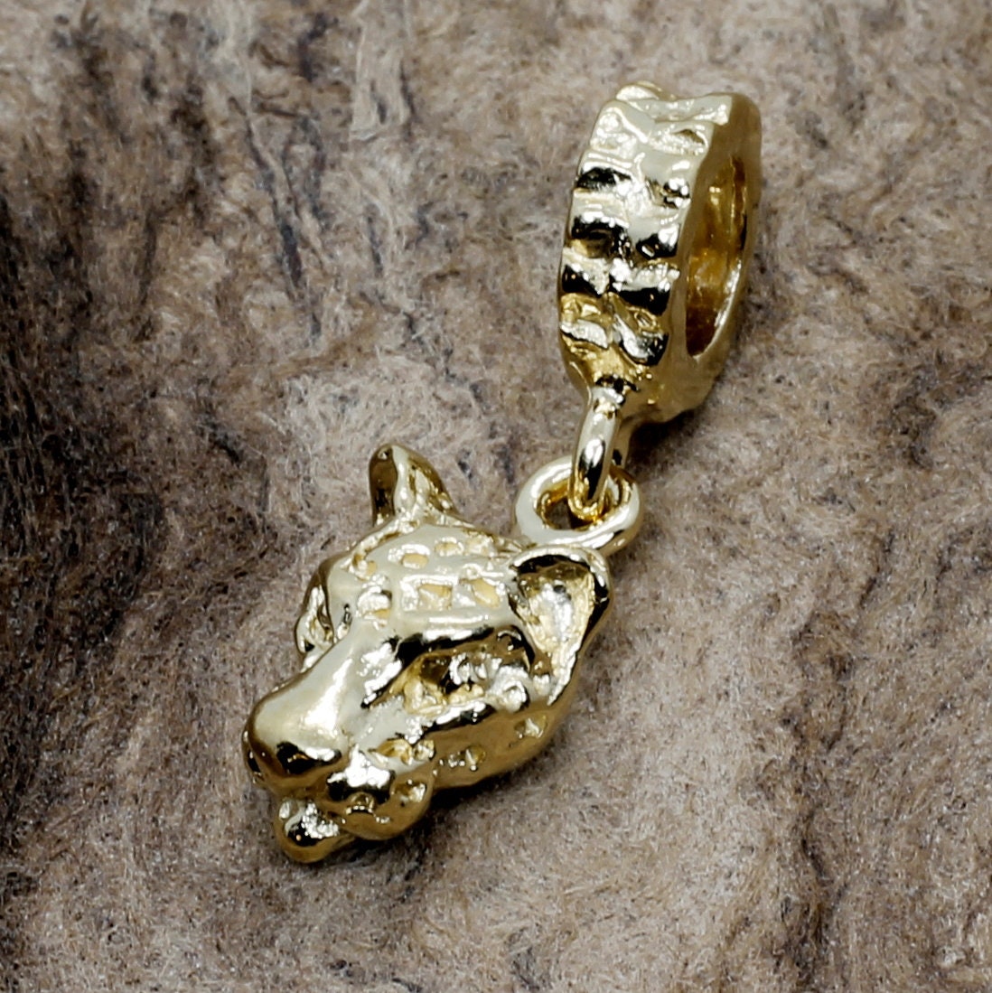 Leopardenkopf Schiebeanhänger 14Kt Gold Vermeil, Wild Cat Schmuck, Alle Edelmetalle von Agrijewelry