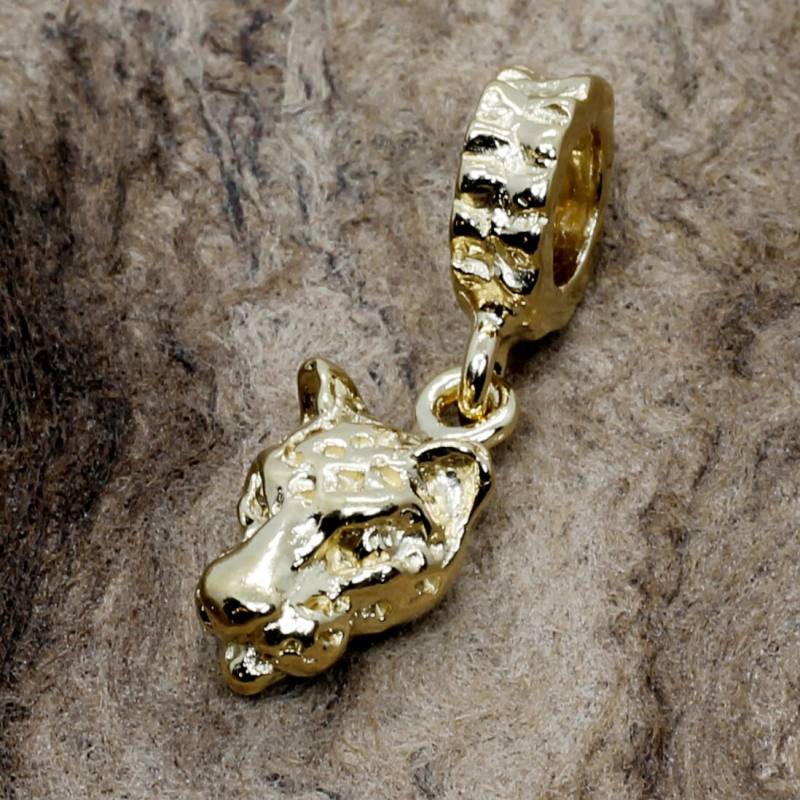 Leopardenkopf Schiebeanhänger 14Kt Gold Vermeil, Wild Cat Schmuck, Alle Edelmetalle von Agrijewelry