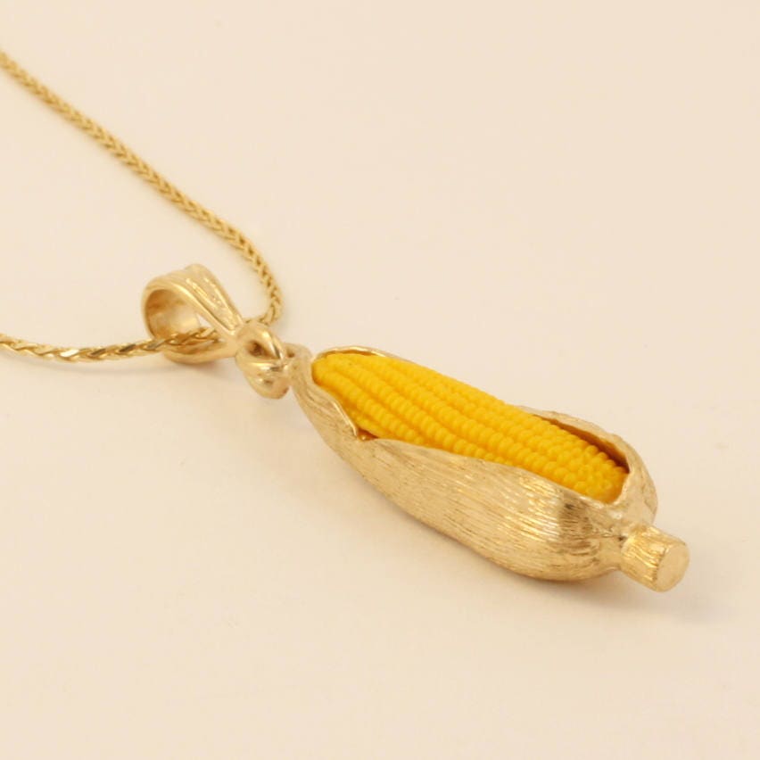 14Kt Gold Maiskolben Halskette Einzigartige Farmer Schmuck, 18 "Kette von Agrijewelry
