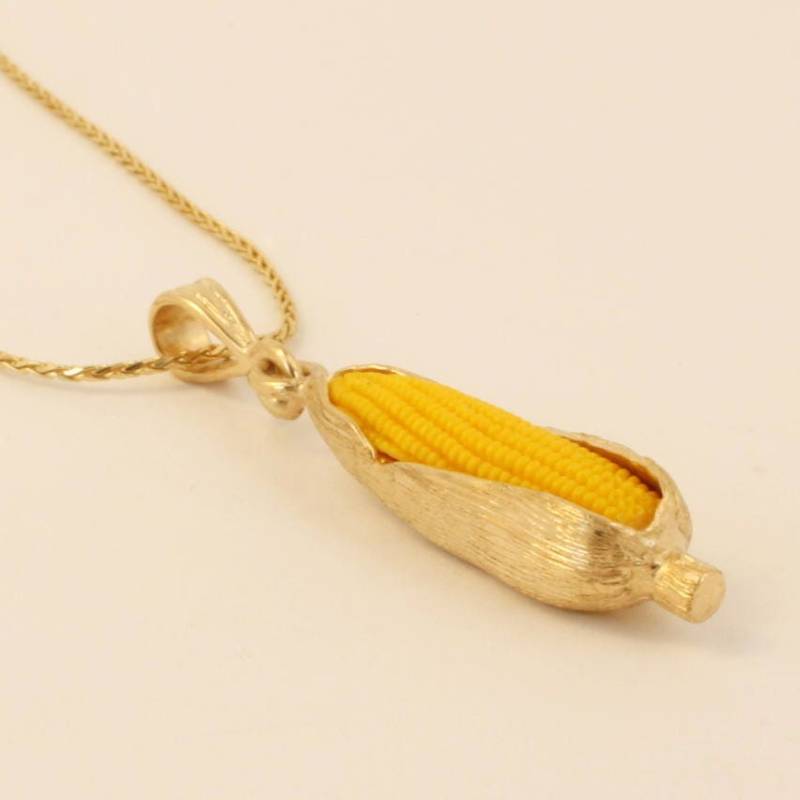 14Kt Gold Maiskolben Halskette Einzigartige Farmer Schmuck, 18 "Kette von Agrijewelry