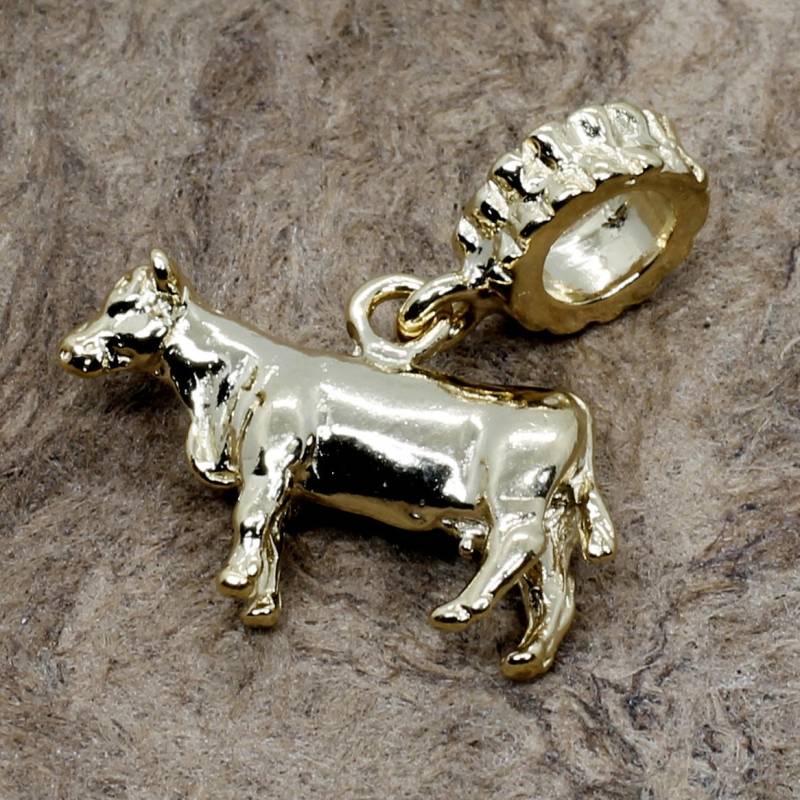 14Kt Gold Vermeil Kuh Anhänger Slide Armband Bead, Alle Edelmetalle von Agrijewelry