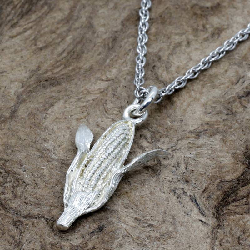 925Er Silber Halskette Mit Mais Handgeschnitzter Bauernschmuck von Agrijewelry