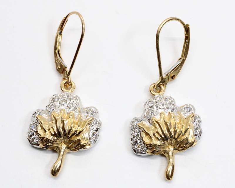 14Kt Gold Diamant Cotton Boll Ohrringe 2. Jahrestag von Agrijewelry
