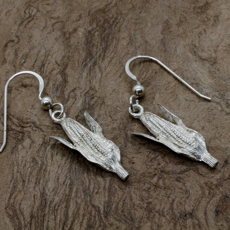sterling Silber Mais Ohrringe Handgeschnitzter Maiskolben Schmuck von Agrijewelry