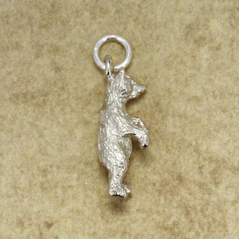 Sterling Silber Schwarzer Bär Charm 3D Stehender Tier Anhänger von Agrijewelry
