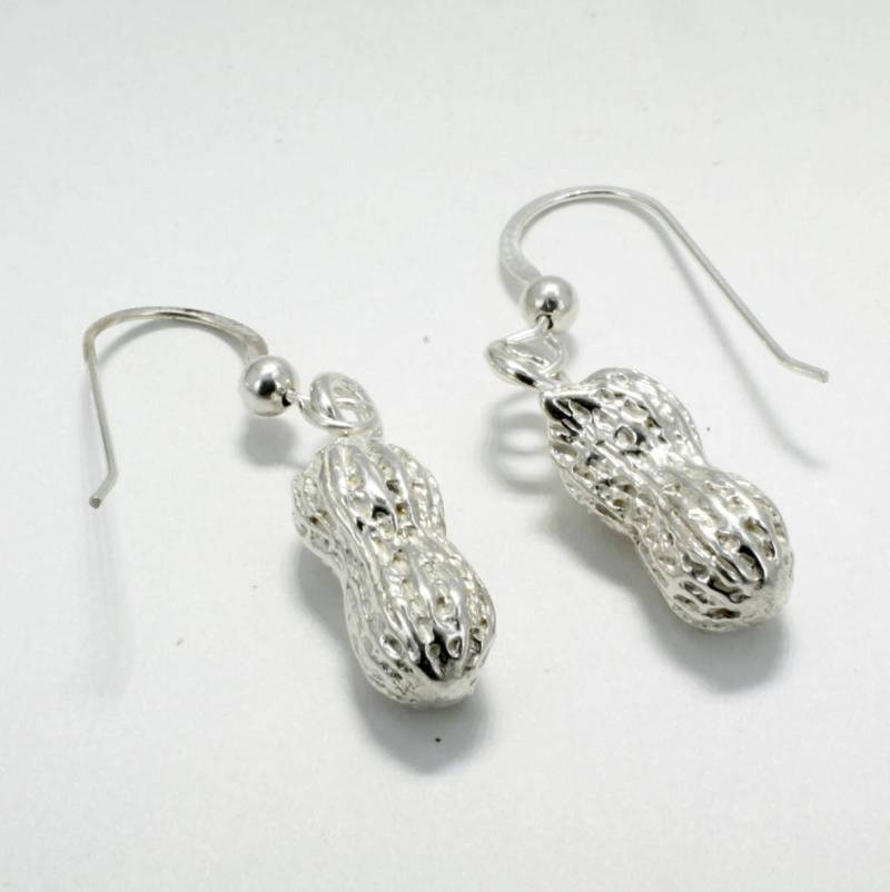sterling Silber Peanut Ohrringe Sculpted 3D Schmuck von Agrijewelry