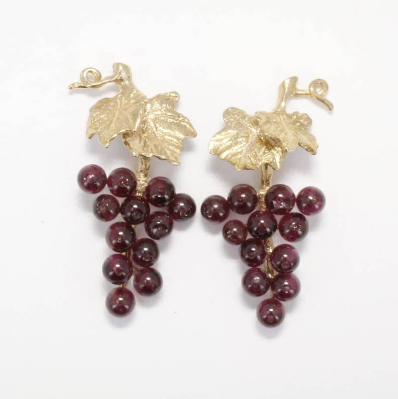 Granat Trauben Ohrringe 14Kt Gold Blatt Schmuck von Agrijewelry
