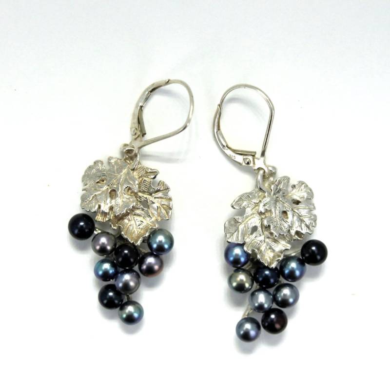 sterling Silber Trauben Ohrringe Schwarze Perle Ohrringe von Agrijewelry