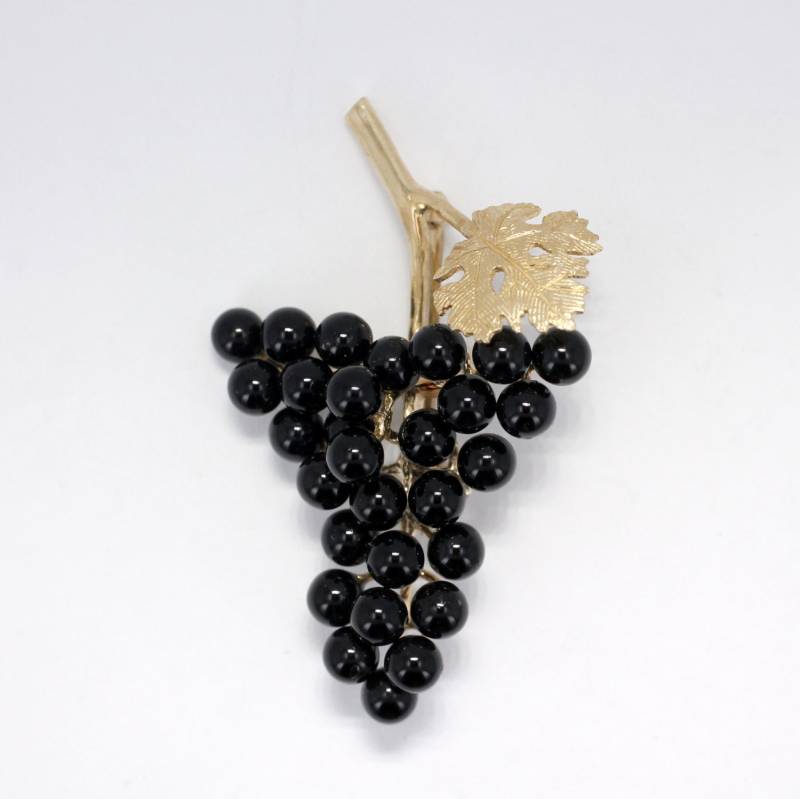 14Kt Goldtrauben Brosche Schwarzer Onyx Edelstein Cluster Pin von Agrijewelry