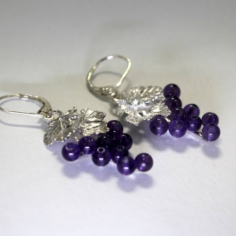 sterling Silber Amethyst Trauben Ohrringe Baumeln Schmuck von Agrijewelry