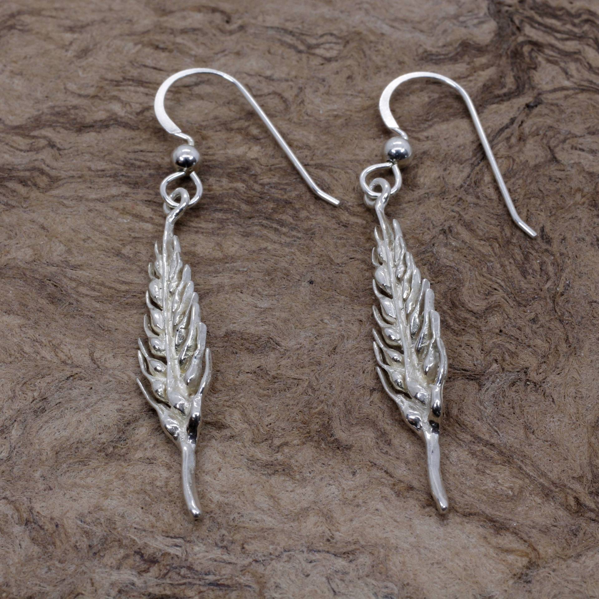 sterling Silber Weizen Ohrringe Hand Geschnitzte Baumeln Schmuck sterling Silber Weizen Ohrringe Hand Geschnitzte Baumeln Schmuck von Agrijewelry