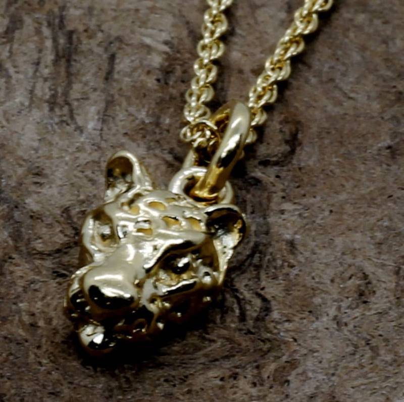 Leopardenkopf Kette 14Kt Gold Vermeil Anhänger, Alle Edelmetalle von Agrijewelry