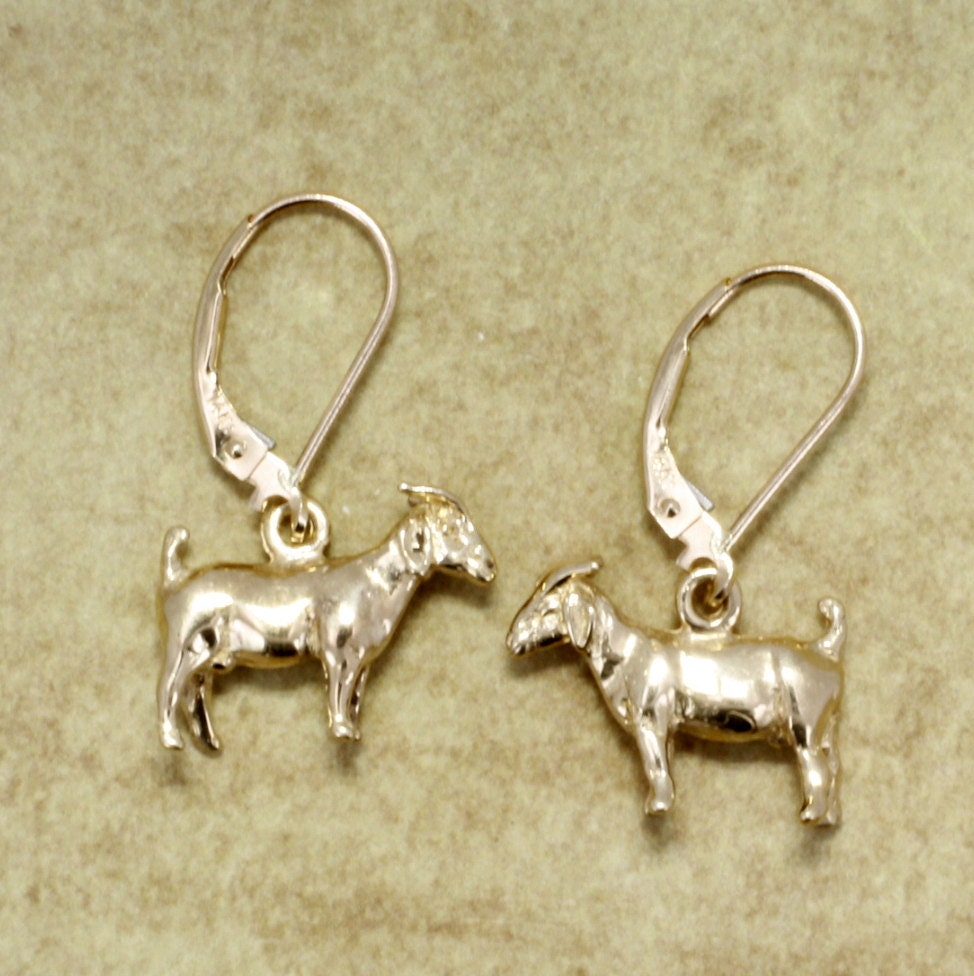 14Kt Solid Gold Boer Ziege Ohrringe Hand Geschnitzt 14Kt Solid Gold Boer Ziege Ohrringe Hand Geschnitzt von Agrijewelry