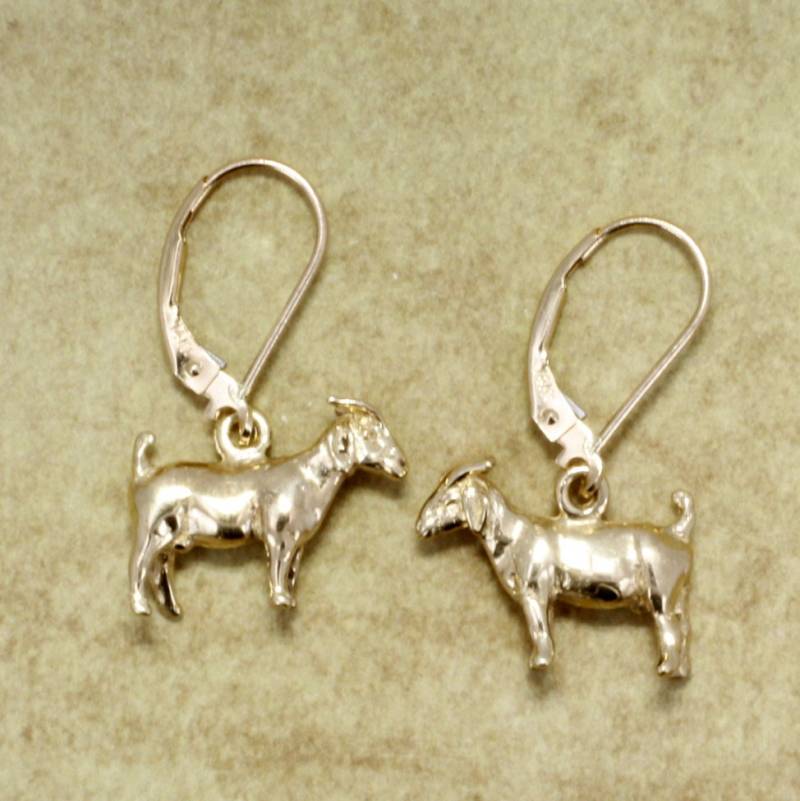 14Kt Solid Gold Boer Ziege Ohrringe Hand Geschnitzt von Agrijewelry