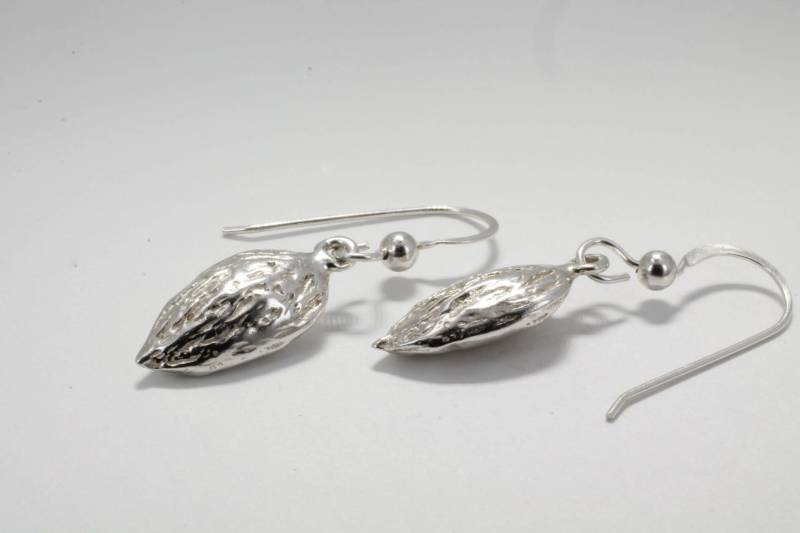 sterling Silber Mandel Ohrringe Handgeschnitzter Schmuck von Agrijewelry