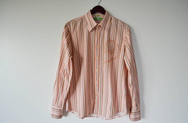 Frauen Baumwolle Bluse Braun Gestreifte Knopf Boho Langarm Tunika Sommer Tage Hippie Boxy Aus von AgritasVintage