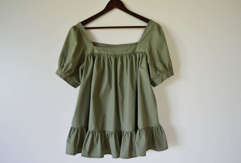 Grün Baumwolle Frauen Sommer Bluse Kurze Ärmel Boxy Shirt Top Batist Vulkane Partei Geschenk Für Ihre Große Größe von AgritasVintage