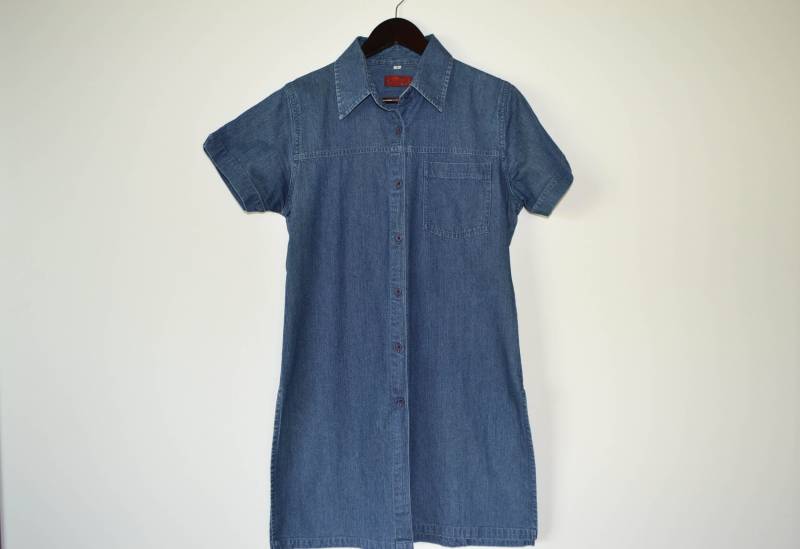 Lee Cooper Frauen Jeans Hemd Dünne Blaue Shirt Home Leicht Bluse Kurze Ärmel Kariert Baumwolle Größe Small von AgritasVintage
