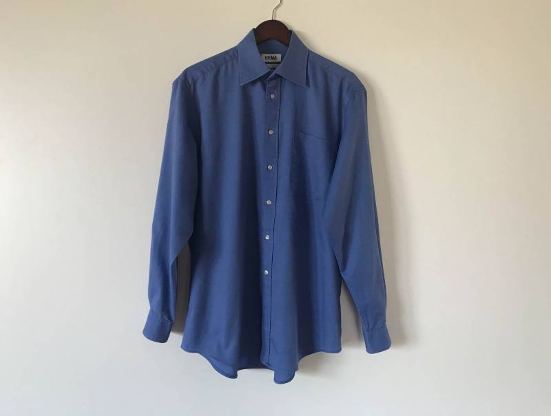Männer Baumwolle Hemd Blau Lange Ärmel Shirt Arbeit Classic Zuknöpfen Medium Größe von AgritasVintage