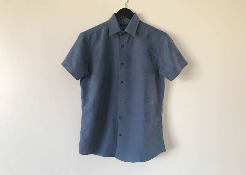 Männer Blau Shirt Blume Hemd Kurze Ärmel Arbeit Classic Zuknöpfen Kleine Größe von AgritasVintage